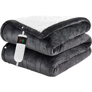 Electric Blanket Heated Throw, Soft Flannel 50"x60" Heating Blanket with 8 Hours Auto Off 10 Fast Heating Levels Machine Washable Sherpa Heated Blanket with Overheating Protection