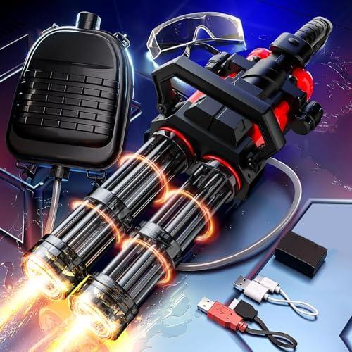 Gatling Electric Water Gun for Adults & Kids, Dual-Barrel, Up to 49FT Most Powerful Automatic Squirt Gun with LED Water-Sensor, Large Water Tank & Battery, Outdoor Toy, Summer Toys for Parties