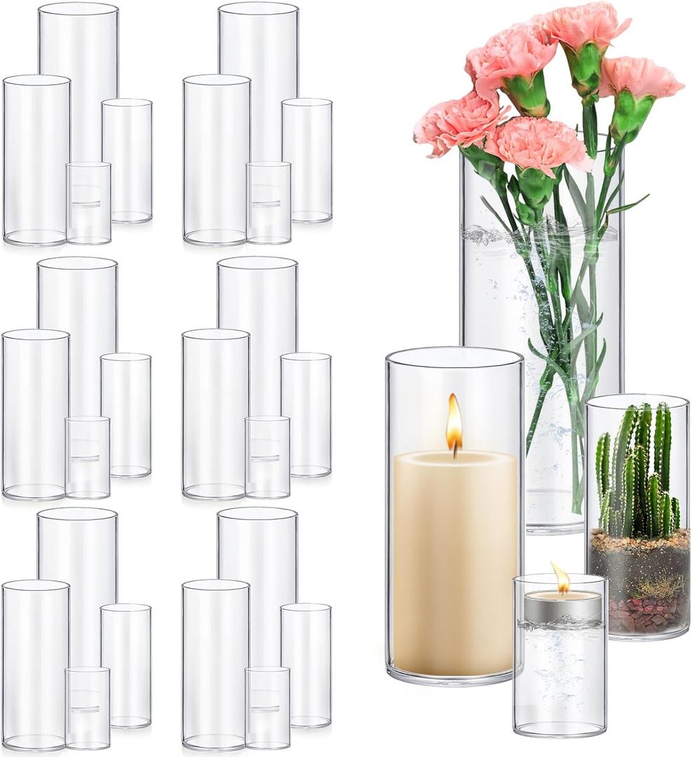 Homjoy 24 Pack Glass Cylinder Vases 4,6,8,10 Inch Tall Clear Flower Vase Hurricane Floating Candle Holder for Table Centerpiece Wedding Home Decor