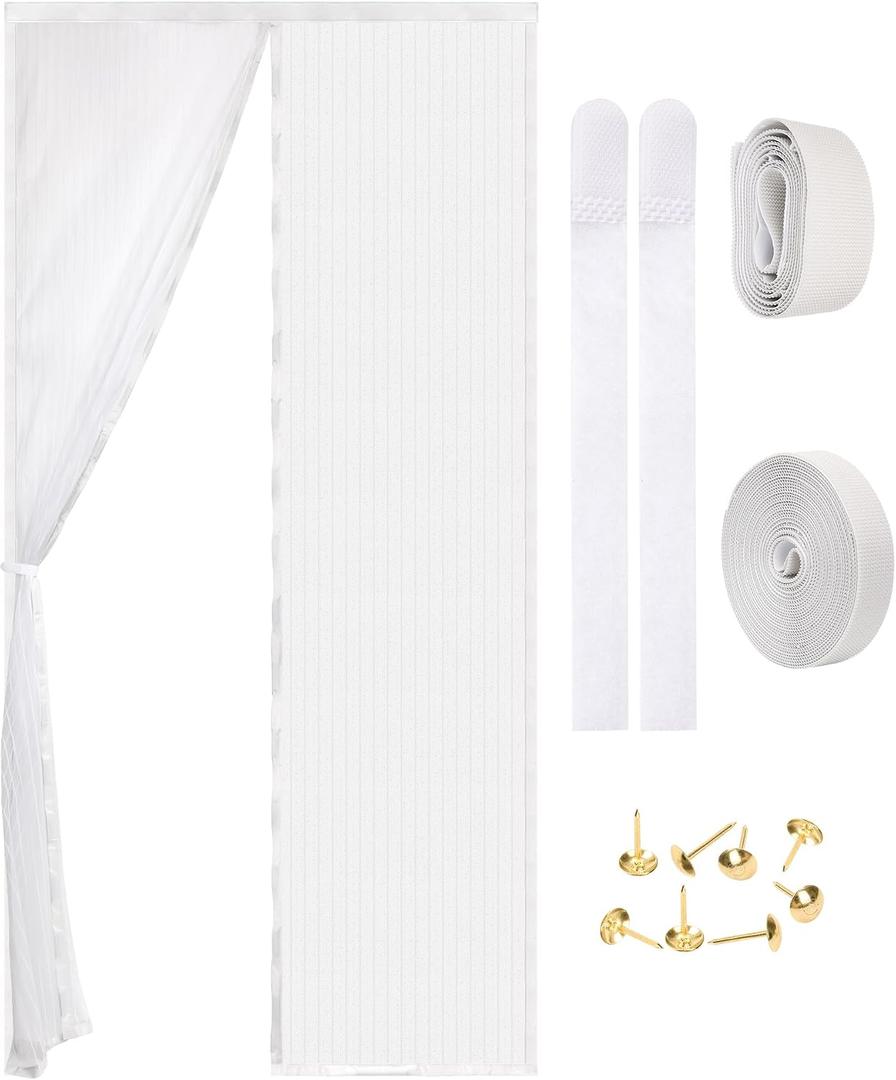 Magnetic Screen Door - Self Sealing, Heavy Duty, Hands Free Mesh Partition Keeps Bugs Out Let Breeze in- Pet and Kid Friendly - Keep Open Feature (White, Fit Door Size 36 x 96 Inch)