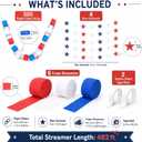 4th of July Party Decorations 492ft Red White Blue Crepe Streamers 300 Sheet Paper Strips Chain 78.7ft Star Garlands for DIY Crafts 250th Anniversary Patriotic Memorial Day Ceiling Decor
