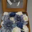 Artificial Flowers Combo Box Set,Silk Fake Flowers Roses Bridal Bouquets Out/Indoor DIY Centerpieces White Flowers for Decoration Arrangements Party Baby Shower Home Cake Decor (White&Blue)