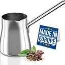 Crystalia Turkish Coffee Pot 18/10 Stainless Steel, Stove Top Tea Maker, Milk Warmer, Greek Arabic Coffee Cezve Briki, 15 oz (Silver, Small)