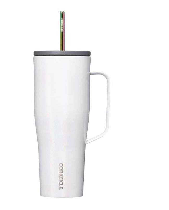 Corkcicle Cruiser - Insulated Tumbler with Handle - Keeps Drinks Cold 20 Hours - Spill-Proof Dual Lid - Triple-Insulated - Summer Drinkware Gift - Keeps Drinks Ice Cold - 22 oz - Gloss White