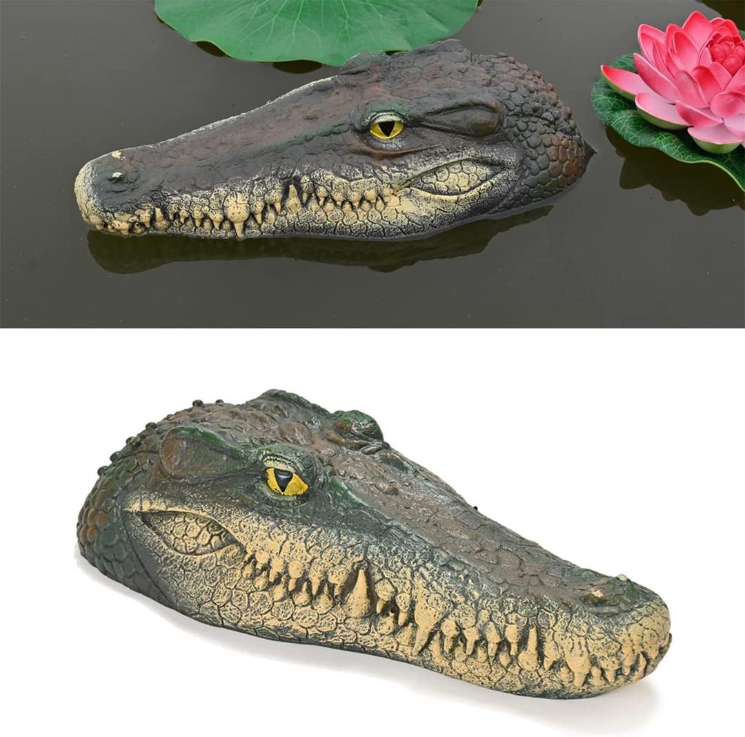 Floating Alligator Head Decoy, Pond Accessories Alligator Pool Float, Fake Gator Head, Duck Deterrents for Pool and Pond, Outdoor Pool Decor Crocodile Head for Decorations (Yellow Eyes)
