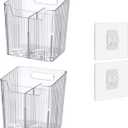 Set Of 2 Storage Organizer Bins Wall Mounted Shower Caddy, Bathroom shelves Stackable Clear Plastic Toothbrush Holder Adhesive Hanging Bin for Bathroom, Kitchen, Cabinet, Shower BPA Free Small (Clear) (Clear-4.33x3.54x4.53in)