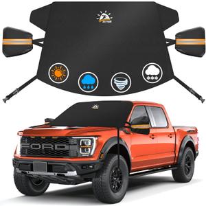 Zettum Car Windshield with Tow Mirror Cover - 600D Windshield Cover for Ice and Snow Windproof & Heavy Duty, Winter Frost Hail Protector for Pickup, Truck, SUV, Van and MPV with Large Mirror Models