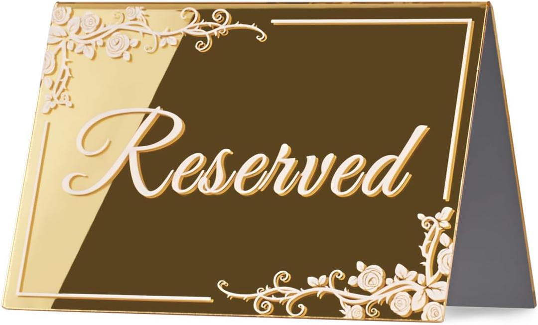 10 Pack Gold Acrylic Reserved Table Signs 6" x 4" Double Sided Reservation Seating Tent Cards for Wedding, Reception, Restaurant, Ceremony, Events