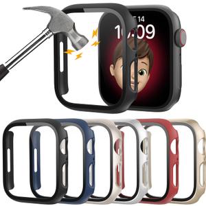 Rontion 6 Pack Hard PC Case with Tempered Glass Screen Protector 40mm for Apple Watch SE(2nd Gen) Series 6/SE/5/4, Scratch Resistant Full Protective Bumper Cover for iWatch 40mm Accessories (Black+Blue+Starlight+Silver+Red+Gold)