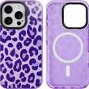 SAKUULO Magnetic for iPhone 16 Pro Max Case Dark Purple Leopard Print Pattern [Compatible with MagSafe] [with Screen Protector] Wireless Charge Strengthen Protection Cover, Dark Purple Leopard (6.9")