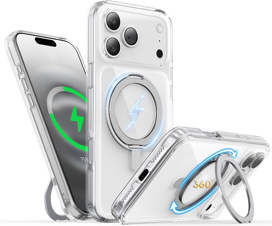 for iPhone 17 Pro Case 6.3-Inch with Magnetic 360 Ring Stand Compatible with MagSafe Crystal Clear Shockproof Protective Phone Cover 6.3" 2025, Clear