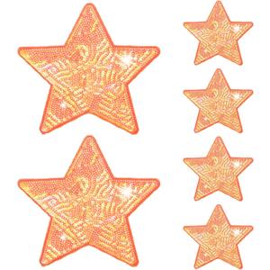 M METERXITY 6-Pack Sequin Star Iron Patches, 4.9x4.9in/12.5x12.5cm Colorful Shiny Patches Embroidery for Clothes/Hats/Bags/DIY/Repair Hole, Glitter Star Applique Sewing Patch [Orange]