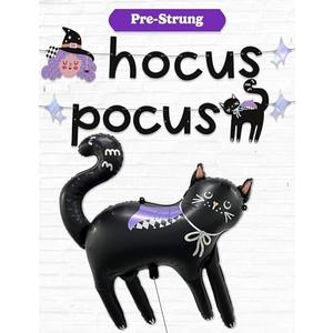HOUSE OF PARTY Hocus Pocus Halloween Banner & Black Cat Balloon - Perfect Indoor Halloween Party Decoration with Witch & Black Cat Designs - Ideal for Mantle and Hocus Pocus Party Decorations, Pack Of 3