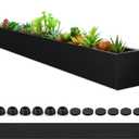 FillTouch 1 Pcs Long Rectangular Planter Box Window Sill Plant Box Metal Water Trough Indoor Large Modern Steel with Drainage Holes Herb Garden Home (32 x 3.5 x 3.5 Inch,Black)