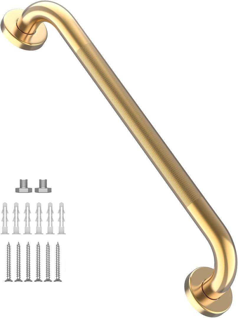 24 Inch Anti Slip Shower Grab Gold, Munzong Bathroom Grab Bar, Knurled Bathroom Balance Bar,Safety Hand Rail Support Handicap Elderly Injury Senior Assist Bath Handle 24 Inch, Gold