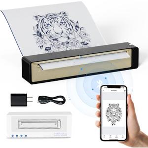 PT08 Tattoo Stencil Printer, Wireless Bluetooth, Thermal, Black, A4, Portable, Lightweight