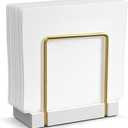 Napkin Holder for Table, Bamboo Iron Standing Napkin Dispenser for Dining Table Farmhouse Cocktail Picnic Rustic Wood Holders All Kitchen Dining Room Decor Gold & White