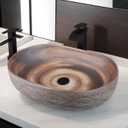 23 x 16 Bathroom Vessel Sink with Waterfall Faucet and Pop-Up Drain Combo, Oval Ceramic Vessel Sink Above Counter Brown Bathroom Sink Bowls