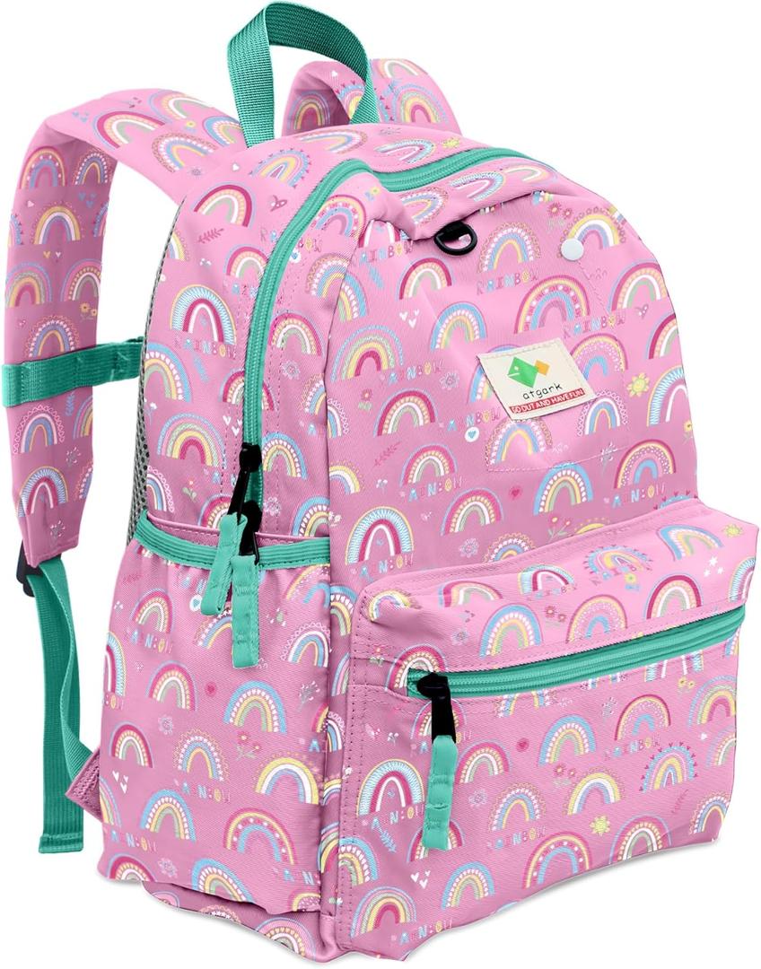 Kids Backpacks For Girls & Boys, Elementary School Bookbag, 14" H, For Kids 3-6 (Rainbow Pattern)