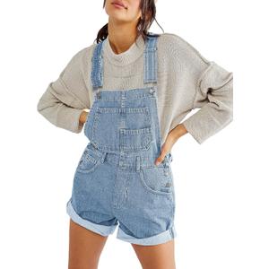 Sovoyontee Women's Shortalls Classic Adjustable Straps Denim Bib Jean Overalls Shorts Rompers Summer Jumpsuits (X-Large, A-sky Blue)