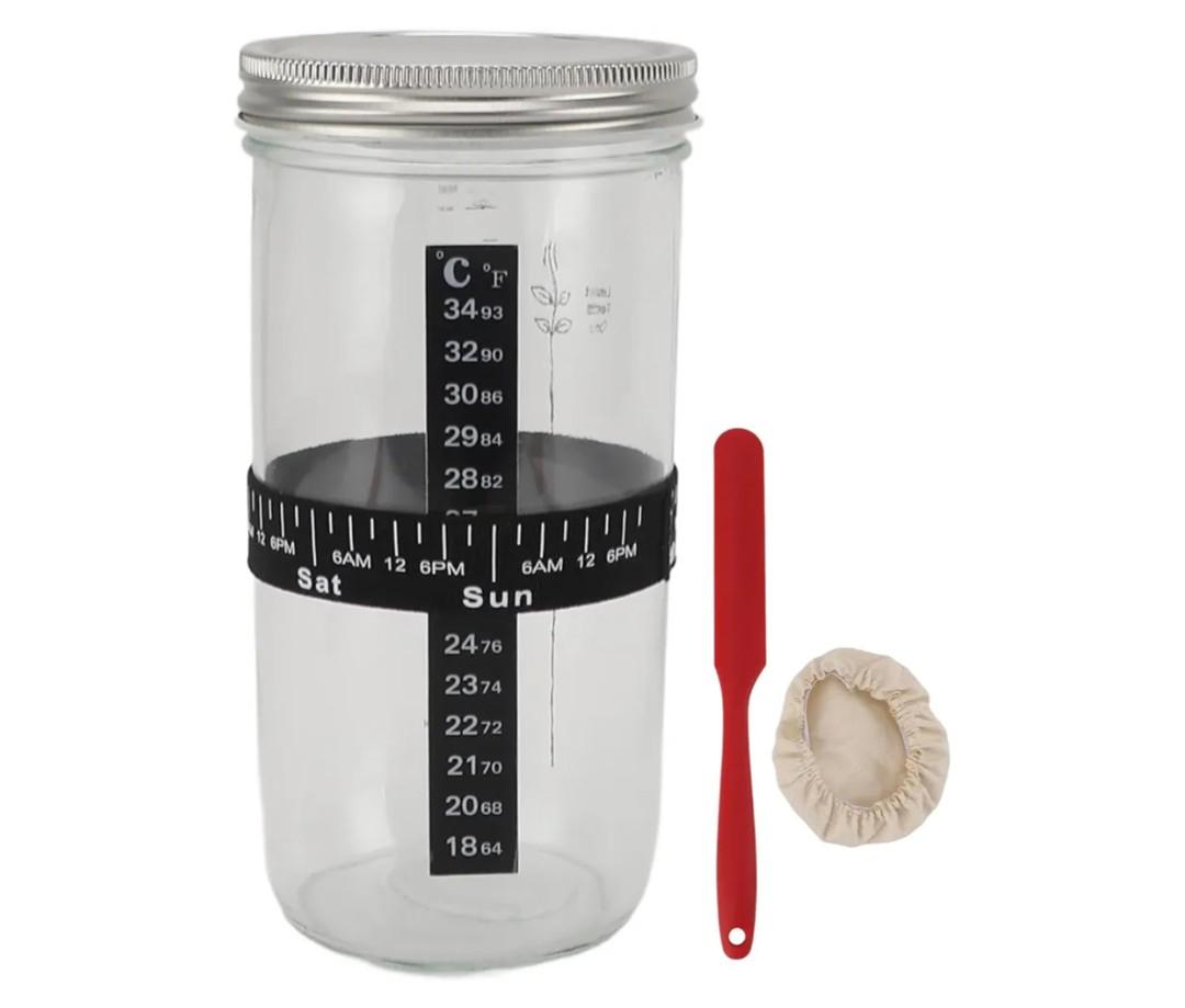 Sourdough Jar Baking Companion, Fermentation Box Sourdough Care, Sourdough Starter Jar with Days of the Week Marked Rubber Band, Sourdough Attractive and Efficient