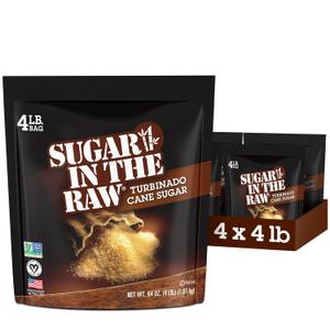 Sugar In The Raw Granulated Turbinado Cane Sugar, No erythritol, Pure Natural Sweetener, Hot & Cold Drinks, Coffee, Cooking, Baking, Vegan, Gluten-Free, Non-GMO, Bulk Sugar, 4lb Bag (4-Pack)