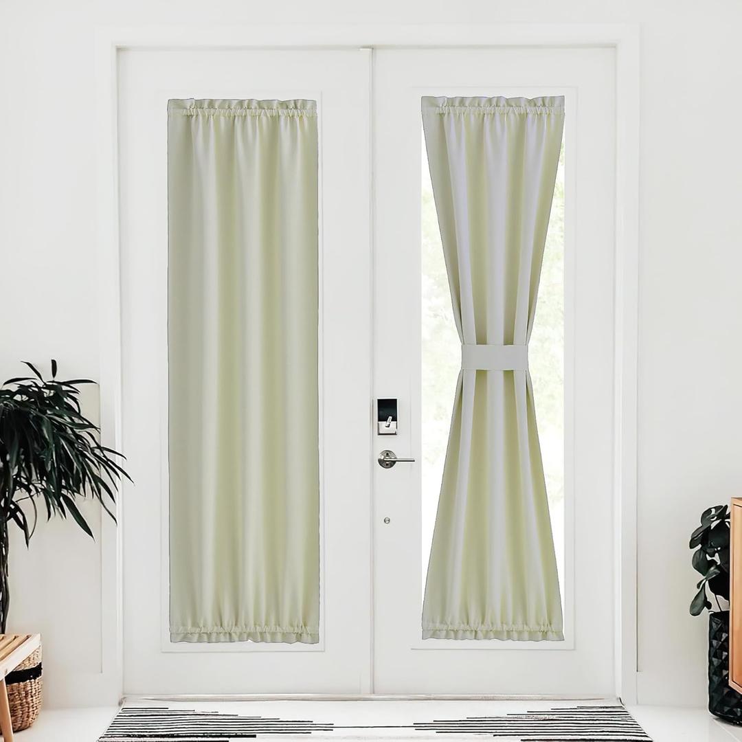 NICETOWN Farmhouse Door Curtain - Thermal Insulated Window Panels Energy Efficient Rod Pocket for Glass French Patio Door with Tieback, Doorway Curtains, 30 x 72 inches, Light Beige, 1 Piece (30"W x 72"L (Pack of 1))