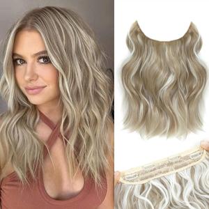 Halo Hair Extensions 12 Inch Invisible Wire Hair Extensions Adjustable Long Wavy Hairpiece Synthetic Upgrade 4 Secure Clips in Hairpieces 12 Inch,Dark Ash Blonde Mix Platinum Blonde