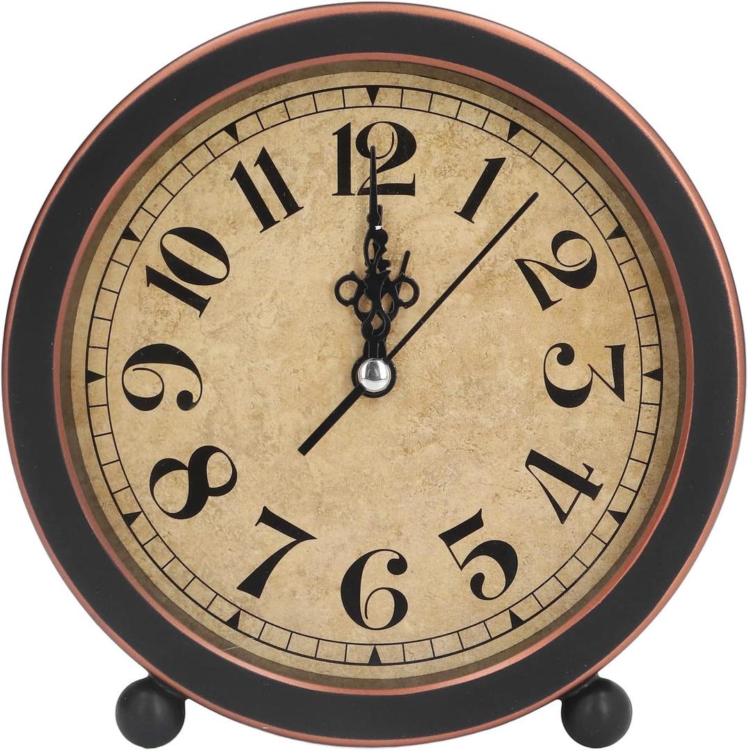 Vintage Retro Analog Alarm Clock, 5 in Silent Small Bedside Desk Clock Battery Operated, Non-Ticking Table Clock for Bedroom, Desk, Shelf - Super Silent, High Accuracy