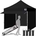 Eurmax USA 10x10 Pop Up Canopy,Commercial Tent with Patented No-Tip Rolling Bag,24sqft Extension Awning & 4 Zippered Removable Walls,UV & Water Resistant,Heavy Duty Instant Shelter Gazebo,Black