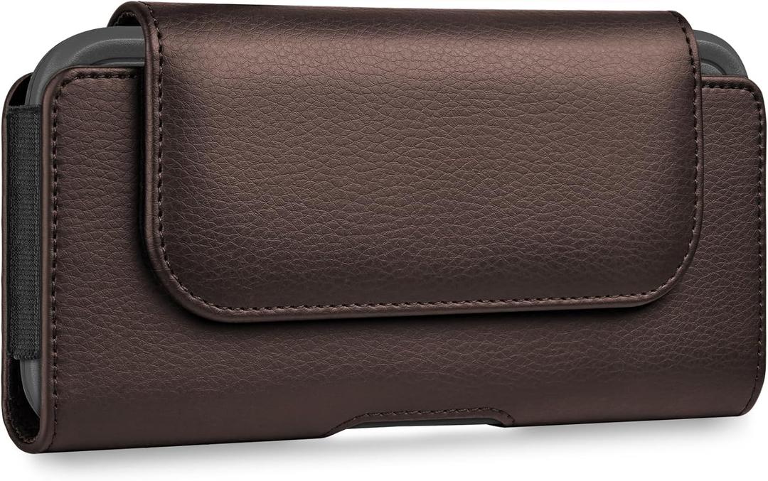 Leather Cell Phone Holster Case with Belt Holder Clip for iPhone Pro Max, Plus 17 16 15 14 13 12, Samsung Galaxy FE, Plus S25 S24 S23 S22, L-Coffee
