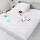 Split Top King Mattress Pad Waterproof Protector, Quilted Mattress Cover Fitted for Adjustable Bed 32"-34" Top Split from Head, Deep Pocket Mattress Protector Up to 18", White (Cover Only)