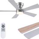 46" Ceiling Fan with Lights Low Profile, Flush Mount Ceiling Light with Remote and 5 Blades, Mute Reversible Motor, 6 Speeds and 3CCT Dimming, Modern Fan Light for Indoor Bedroom, Silver