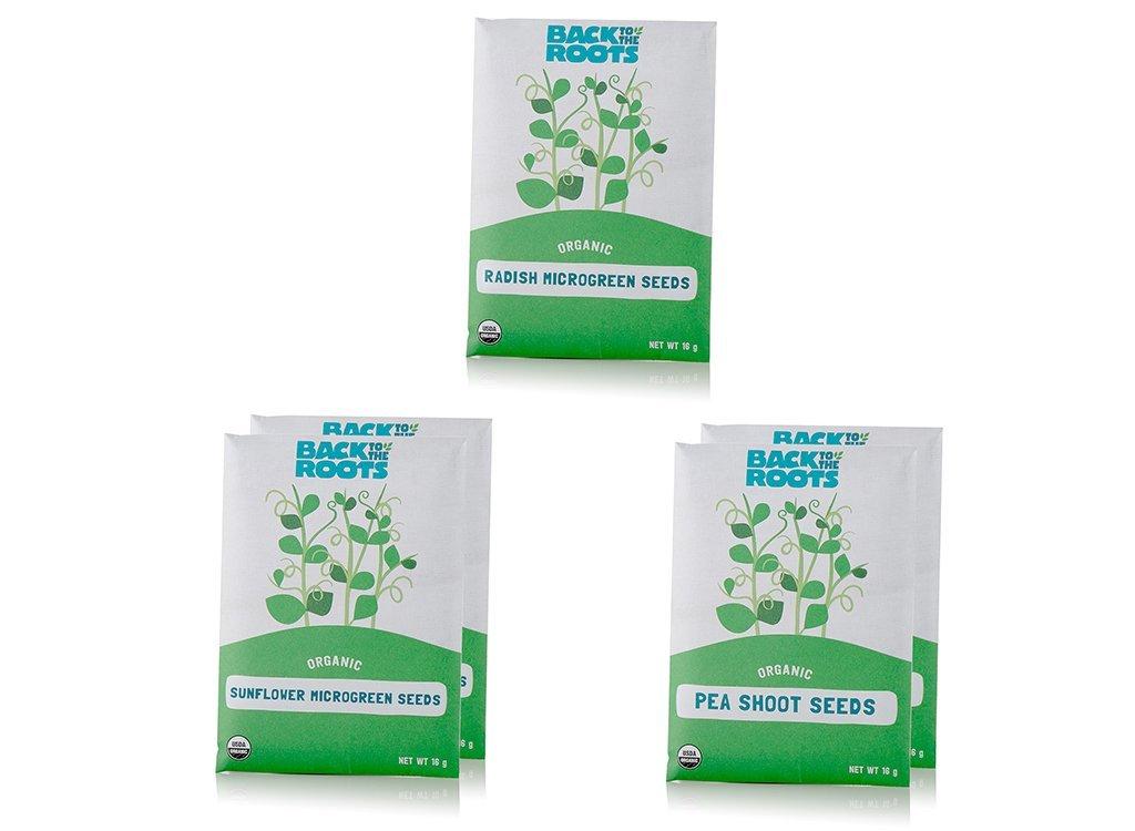 Back to the Roots Microgreen Bundle, Sunflower and Radish Microgreen & Sprouting Seeds Certified Organic, Non-GMO, 5 Count (5 Piece Assortment)