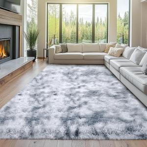 Shag Rugs for Bedroom Living Room: Fluffy Area Rugs for Living Room- 8x10 Large Soft Tie-Dyed Light Grey Rugs for Bedroom- Fuzzy Plush Modern Carpets for Kids Room (Tie-Dyed Light Grey, 8x10Feet (8' x 10' (Rectangular))