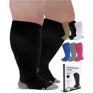 Pembrook Plus Size Compression Socks Wide Calf - Up to 6XL | Black Wide Calf Compression Socks Women | Circulation Support