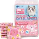 Pet Soft Disposable Cat Diapers - Diaper for Female & Male Cats, Puppy Doggie Diapers for Female Dogs with Adjustable Foam Tail Hole, Small (24Pcs, PK Flowers)