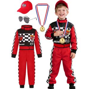 Kids Race Car Driver Costume for Boys Girl Racing Suit Racer Jumpsuit for Halloween Dress Up 3-10Y (5-6 Years)