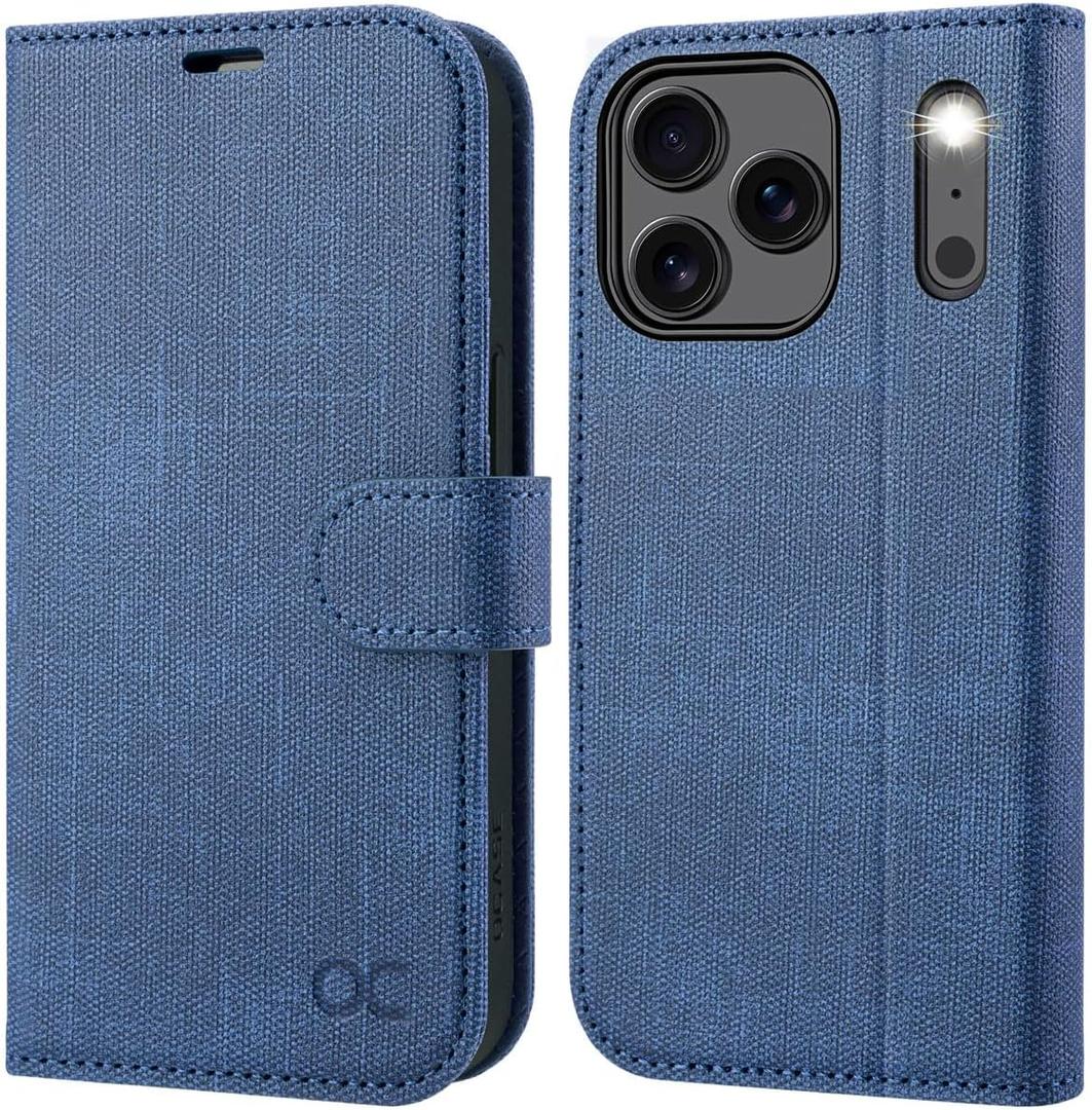 OCASE Compatible with iPhone 17 Pro Max Wallet Case, PU Leather Flip Folio Case with Card Holders RFID Blocking Kickstand [Shockproof TPU Inner Shell] Phone Cover 6.9 Inch 2025, Denim Blue