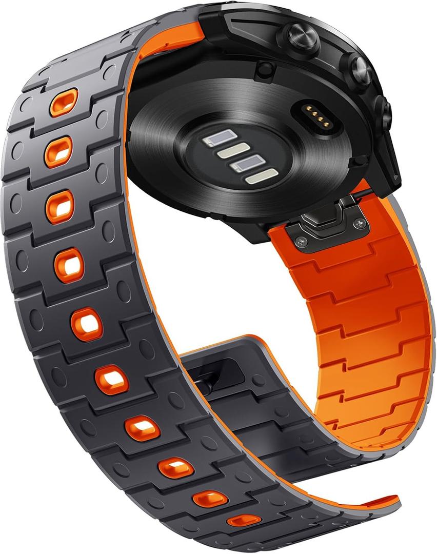 Bandletic Compatible with Garmin Fenix 8 51mm 7X 6X 5X Watch Band - 26mm Quick Fit Magnetic Silicone Strap for Fenix 7X 6X Pro/5X Plus/3/3 HR/Instinct 2X Solar 3 50mm /Enduro/Quatix/Tactix/Epix Pro 2 (Space Grey/Orange)