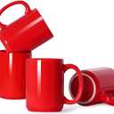 16 OZ Porcelain Coffee Mugs, Classic Blank Ceramic Cup with Large Handle for Tea Latte Cappuccino, Set of 4, Red