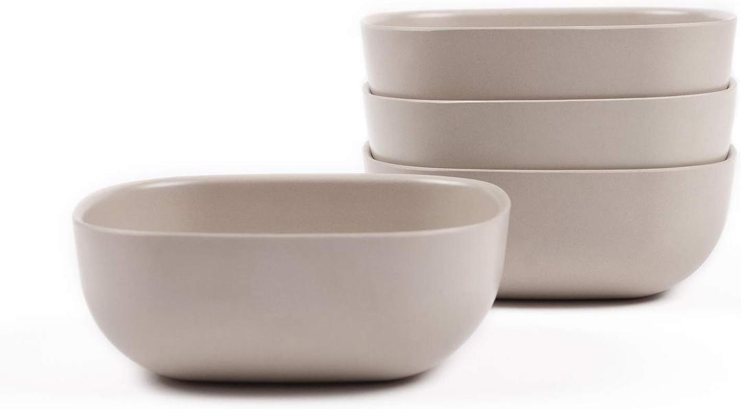 EKOBO Cereal Bowl Set of 4 – 24 oz BPA-Free Eco-Composite Bowls – Reusable and Dishwasher Safe Bamboo Bowl for Cereal Soup Salad Snacks – Lightweight Durable Bowls (Stone)