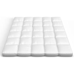 Lavish Home Down Mattress Topper - Queen 4-Inch Duck and Goose Feather Bed with Cotton Mattress Topper Cover - Plush Pillow Top for Cushion and Support (White)