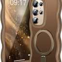 [Magnetic Stand & Cute Wave Frame]Case for Samsung Galaxy S24 Ultra [Fit for MagSafe]MIL-Grade Drop Protection Non Yellowing Matte Translucent Back Phone Case Cover for Galaxy S24 Ultra, Desert Gold
