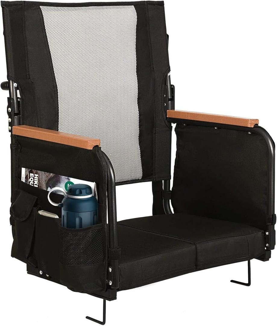 behairity Extra Wide Stadium Seats with Back Support, Bleacher Chairs with High Back and Cushion, Padded Portable Fording Bleacher Seat with Armrests, Cup Holder and Storage Pockets (Grey)