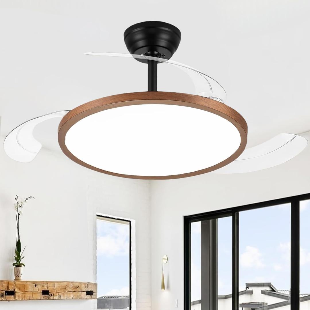 42 Inch Ceiling Fans with Lights, Retractable Fandelier Ceiling Fan, 3 Color Temperature, 6-Speed Reversible Motor, Timer & Memory Function, for Bedroom Living Room, Black