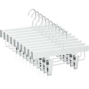 TOPIA HANGER All White Wooden Pants Hangers, Wood Skirt Hangers with Clips, Deluxe Hanger with 360 Swivel Anti-Rust Flat Hook, Smooth Finish Wood for Slacks Trousers Hanger 20 Pack -CT03W