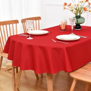 NEWISHER Red Oval Tablecloth 60x102 inch, Heavy Duty Polyester Fabric Table Cloth, Reusable Washable Solid Table Cover for Dining, Kitchen, Party, Wedding, Indoor Outdoor Tabletop Decoration