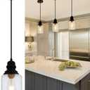 WILON Modern Glass Pendant Lights for Kitchen Island, 6.29" Mini Pandent Light Fixture with Seeded Glass Shade Black Farmhouse Pendant Lights E26 Base Hanging Kitchen Lights for Sink Dinging Room (1-Light-Big)