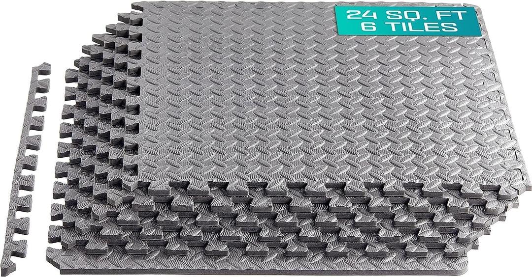 Yes4All 24SQFT-120SQFT Puzzle Exercise Mat for Home Gym, EVA Interlocking Foam Floor Tiles with Border for Workout Equipment (Grey)